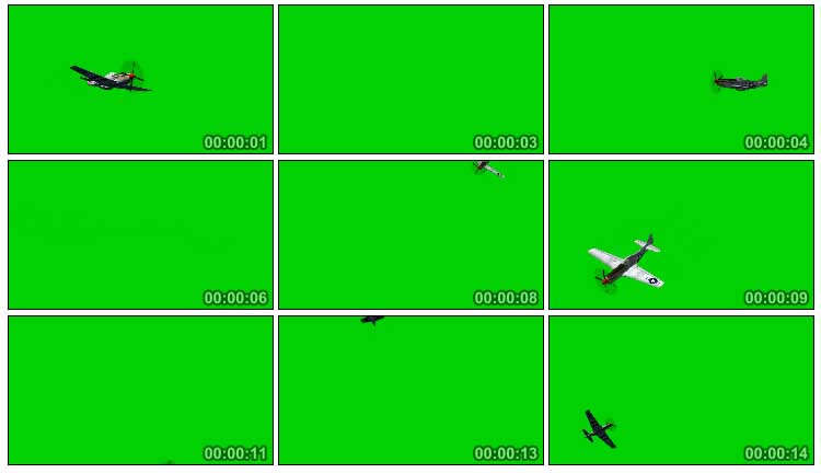 螺旋桨飞机各个方向角度飞过绿屏抠像视频素材