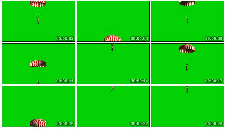 跳伞降落伞降落绿屏抠像视频素材