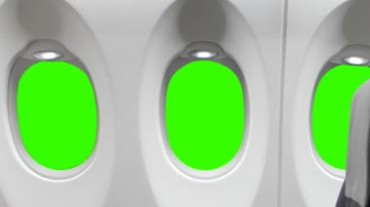 民航客机内窗户内景绿屏抠像视频素材