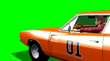 游戏人物开小轿车绿屏抠像视频素材