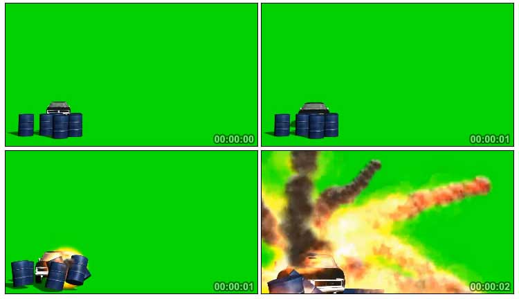 汽车撞汽油桶绿屏抠像视频素材