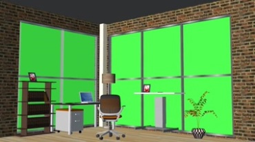 办公室落地窗户绿屏特效视频素材