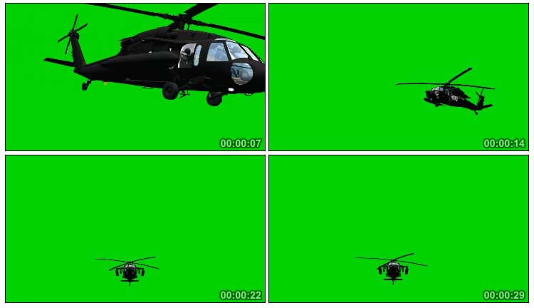 军事直升飞机飞行绿屏抠像特效视频素材