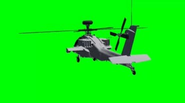 武装直升飞机飞行机尾绿屏抠像视频素材