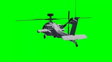武装直升飞机飞行机尾绿屏抠像视频素材