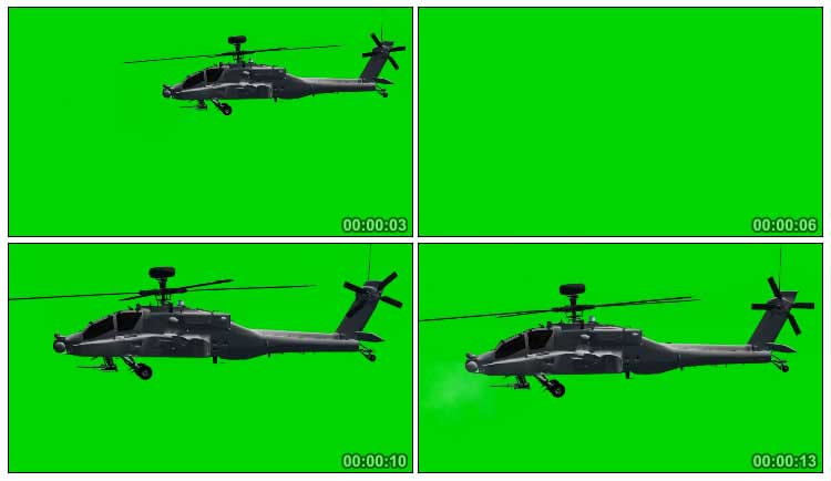 武装直升机带武器开火绿屏抠像视频素材