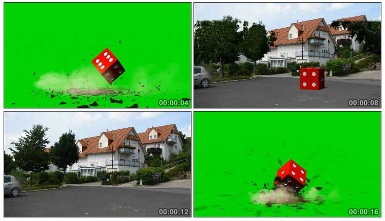 骰子从空中掉落砸出大坑绿屏抠像特效视频素材