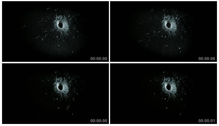 玻璃上的枪眼视频特效素材下载,枪击玻璃后,在玻璃上留下枪孔的视频