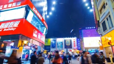 城市夜景商业街步行街人流快节奏摄影视频素材