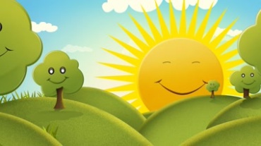 绿色山坡草地太阳公公升起笑脸卡通视频素材