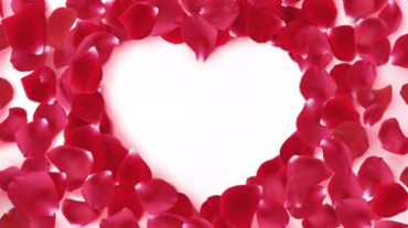 玫瑰花瓣组成的心形，象征爱情的玫瑰心视频素材