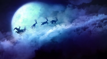 鹿拉小车圣诞公公踏云疾驰月亮背景视频素材