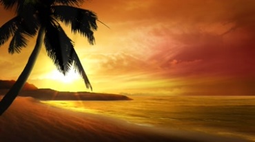 黄昏彩霞沙滩椰子树唯美仙境视频素材