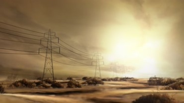 西北大漠电力架电网架设穿梭视频素材