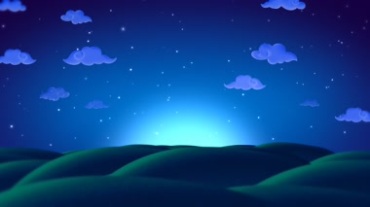 夜色夜空云朵草地草场草原卡通视频素材