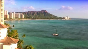城市酒店海湾海港海面海水帆船风景视频素材