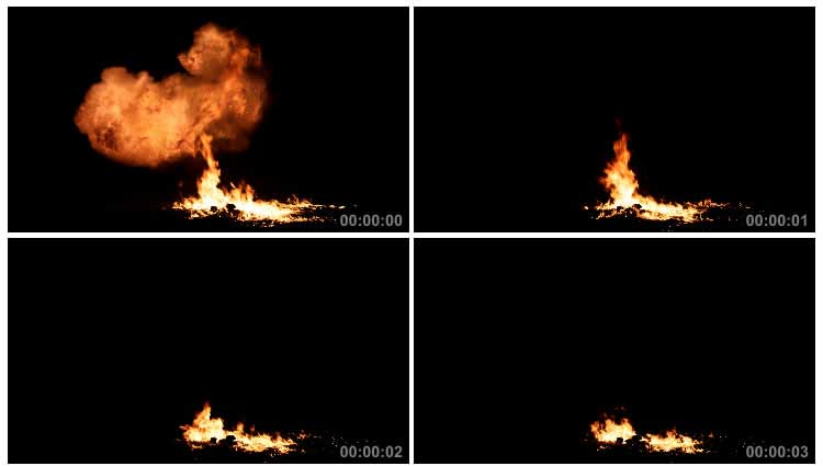 火药爆炸爆燃火焰燃烧黑屏抠像特效视频素材