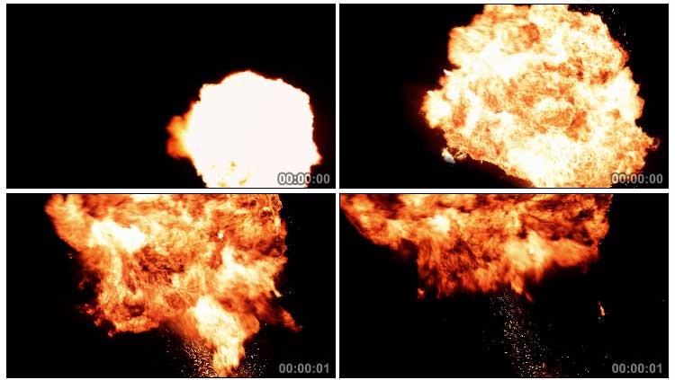 爆炸火焰火团火球黑屏抠像通道视频素材