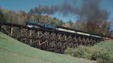 蒸汽火车观光火车驶过铁架桥视频素材