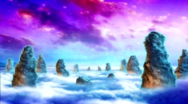 紫色梦境云海怪石星空粒子视频素材