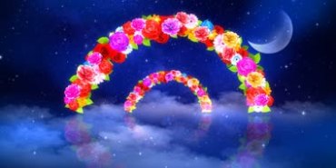 月色星空云海上的幸福浪漫花拱门视频素材