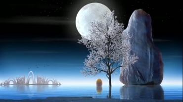 唯美月色月光3D视觉效果月亮湖(有音乐)视频素材