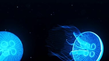 蓝色深海荧光水母游动动画特效视频素材