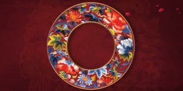 牡丹花朵花瓣瓷盘景泰蓝民族特色背景视频素材