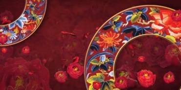 牡丹花朵花瓣瓷盘景泰蓝民族特色背景视频素材