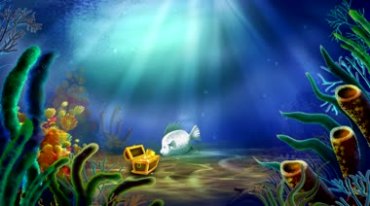 海底鱼儿游动水草珊瑚财宝光线卡通视频素材