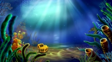 海底鱼儿游动水草珊瑚财宝光线卡通视频素材