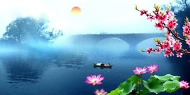 划船梦游竹海拱桥仙境荷花仙鹤水上雾气视频素材