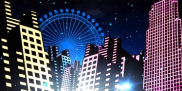 卡通城市建筑摩天轮灯光夜景视频素材