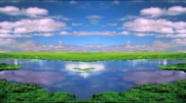 蓝天绿油油草地草原水源河流牛羊大自然美景视频素材