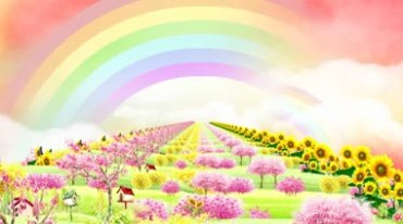 清新花海树木彩虹儿童节背景彩虹的约定视频素材