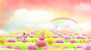 清新花海树木彩虹儿童节背景彩虹的约定视频素材