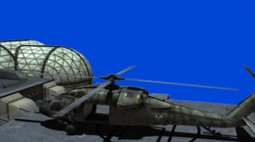 黑鹰直升机从平台上起飞蓝屏抠像特效视频素材