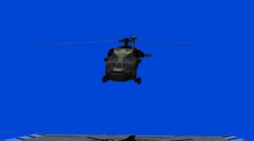 黑鹰直升机从平台上起飞蓝屏抠像特效视频素材