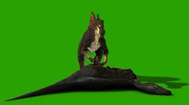 恐龙撕咬动物尸体吃肉进食绿屏抠像特效视频素材