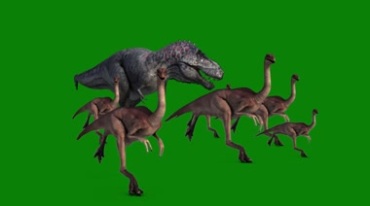 成群恐龙逃跑绿屏抠像特效视频素材