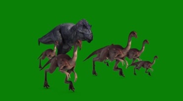 成群恐龙逃跑绿屏抠像特效视频素材