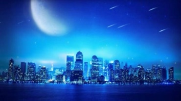 海边城市夜空流星月亮视频素材