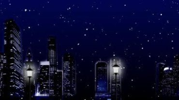 都市雪花飘飘亮灯城市灯光夜景视频素材