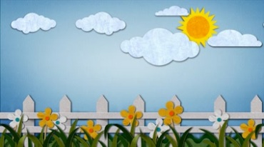 栅栏小花太阳公公云朵六一节目卡通视频素材