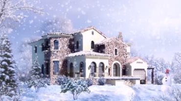 别墅雪房子外面下雪视频素材