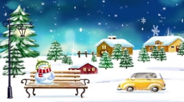 圣诞节冬日雪人长椅路灯汽车房子街道视频素材