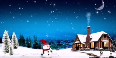 系着红围巾的圣诞雪人小木屋冒着炊烟温馨节日视频素材