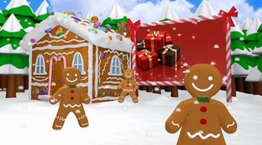 圣诞节小人雪花雪地房子树装扮元素视频素材