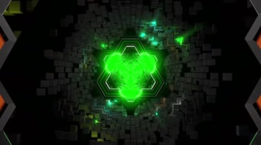超炫VJ绿色炫光门科技隧道穿越时空之门视频素材