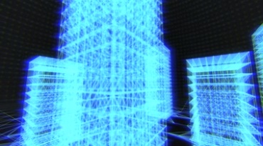 楼房高楼蓝色数码科技模型超炫特效视频素材